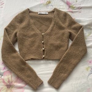 Crop Tan Buttoned Cardigan